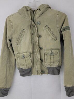ABERCROMBIE & FITCH Womens Jacket M Cropped GREEN Utility Bomber Quilted VTG Y2K